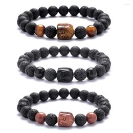 Strand Natural Stone Bracelets For Men Couples Obsidian Tiger Eye Buddha Head Charm Energy Black Lava Bracelet Male Healing Reiki