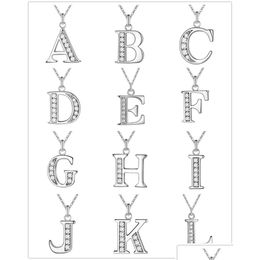 Pendant Necklaces Personalised Initial Crystal Az Letter Charms Necklace 26 Alphabet Sier Colour Chain Women Fashion High Qua Dhgarden Dhwcx