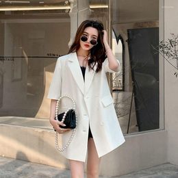 Women's Suits Oversized Blazer Women Mid-length Short Sleeve Suit Jacket Summer Trend Loose Thin Coats Casual Blazers Fashion Design Jackets