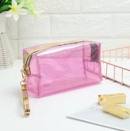 5pcs Cosmetic Cases Lady PVC Transparent Large Capacity Solid Waterproof Protable Zipper Travel Handbag Mix Color