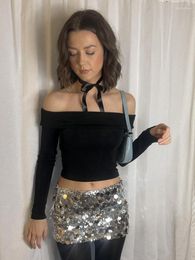 Skirts Irregular High Waist Sparkling Sequin Mini Skirt Women Summer Y2k Clothes Ultra Short Bottoms Silver Sexy Club