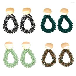 Dangle Earrings FLOLA Kralen Oorbellen Green Crystal Beaded For Women Copper Gold Plated Pins Water Drop Jewelry Gifts Ersa303