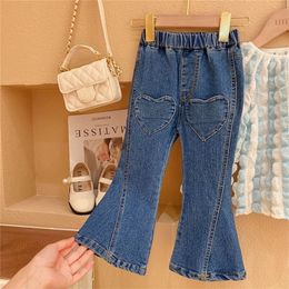 Jeans Girls Denim Trousers Kids Baby Elastic Waist Flared Jeans Princess Jeans Pants Childredn Long Pant For Girl 2-8 Years 230512