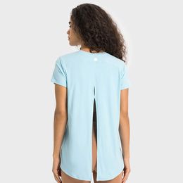 LU LU LEMONS Sleeved Shirt Short Back Tie Butterfly Straps Yoga Tops Nude Sense T-shirts Quick Drying Running Shirts Breathable Cool Sweatshirt s
