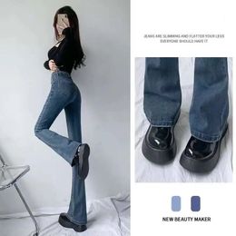 Women's Jeans Dark Blue Womens High Waist Wide Leg Vintage Thin Flared Denim Pants Streetwear American Style Fashion TrouserWomen's