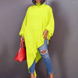 Casual Dresses 2023 Women Summer Elegant Loose Irregular Half High Collar Solid Long Sleeve Dress Office Lady Female