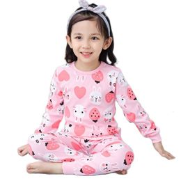 Pyjamas Spring-Fall homewear baby girls pure cotton cute animal pink colorfull pyjamas 2-13T kids sleeping wear children bottoming shirt 230511