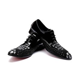 Italian Lace Up Toe Fashion Pointed Print Business Punk Rock Brogue Classic Genuine Leather Male Derby Shoes 96