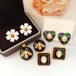 Stud Earrings Style Wholesale Retro Hong Kong French Temperament Exquisite Flowers Drip Glaze Enamel Pin Ladies