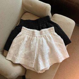 Womens Shorts Elastic High Waist White Jacquard Shorts Women Loose Black Shorts Streetwear Pockets Wide Leg biker Shorts For Women summer 230511