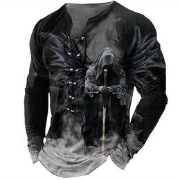 RUKAS T-shirt graphic men's collar green black blue purple yellow 3D printing outdoor long sleeved printed lace shirt