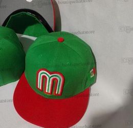 2023 Men's Letter M Flat Full Size Closed Caps Red Green Mexico Baseball Fitted Hats Blue Top Pink Brim Hip Hop Classic Sports All Team