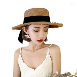 Wide Brim Hats Beach Straw Hat Summer Sun For Women Girls Foldable UV Protection Fashion Ribbon Bow