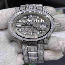 TOP Quality Men's ETA2836 Watches Iced out Diamond Watch 40MM Silver 904 Stainless Steel case Side of Diamond Face Watch Auto234l