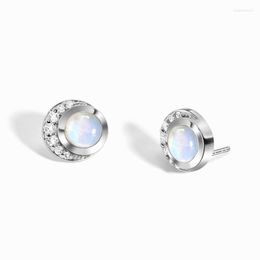 Stud Earrings AsinLove Fashion Real 925 Sterling Silver Zircon Moon Round Synthesis Moonstone For Women Engagement Fine Jewelry