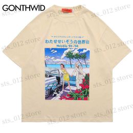 Men's T-Shirts Hip Hop Anime T Shirt Streetwear Mens Harajuku Japanese Cartoon Kanji Poster Print Cotton Tshirts 2023 Summer Short Sleeve Tees T230512