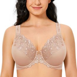 Women's Shapers New Bras For Women Plus Size Bra Minimizer Bra Full Coverage Non-Padded Underwire Floral Embroidery For Female C D E F G H I J P230512