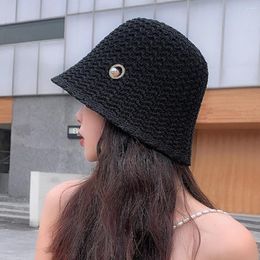 Wide Brim Hats Short Round Dome Faux Pearls Decor Bucket Hat Women Summer Solid Color Fisherman Basin Fashion Accessories