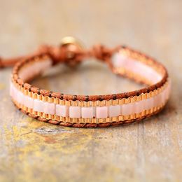 Chain Trendy Women ite Gold Plated Woven Leather Wrap Bracelet Bohemian Statement Healing Spiritual Jewellery Dropship 230511