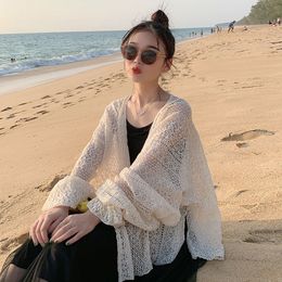 Women's Swimwear Beach Cover Up Floral Embroidery Robe Cardigan BathingSuit Long Lace Shrug Apricot Sleeve 230511