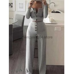 Women's Two Piece Pants Casual Women Knitted Suit Tracksuit 2 Piece Set Long Sleeve Cardigan Slim Button Set Sweater Top Elastic Waist Pant Women Coat T230512