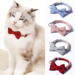 Plaid Print Pet Puppy Cats Adjustable Bow Tie Collar Necktie Bowknot Checkered Bowtie Holiday Wedding Decoration Accessories