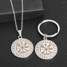 Necklace Earrings Set Vikings Guidepost Vegvisir Necklaces Compass Keychain Nordic Runes Pendant For Women Men Jewellery Scandinavian Amulet