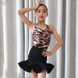 Stage Wear Sleeveless Leopard Top Skirts Latin Dance Dress For Girls Ballroom Competition Clothes Salsa Tango Practise SL6667