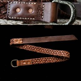 Belts Personalised Leather Double Ring Brass Buckle Belt Unisex Luxury Vintage Design Woven Men's Biker Jeans Handmade 38mm