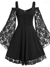 Casual Dresses Long Sleeve Aesthetic Punk Halloween Party Y2K Sexy Lace Elegant A-line Dress Women Gothic Dark Vintage Autumn Fashion