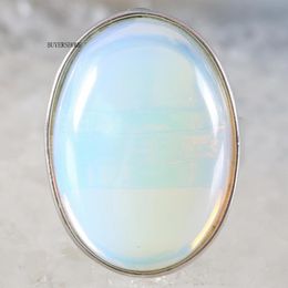 Cluster Rings 1Pcs Jewellery Gift Adjustable Ring For Women Men Natural Stone Oval Bead White Opal Finger Z103