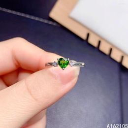 Cluster Rings 925 Pure Silver Chinese Style Natural Diopside Womens Luxury Lovely Heart Adjustable Gem Ring Fine Jewellery Support