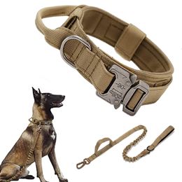 Dog Collars Leashes Military Tactical Dog Collar Leash Set Durable Pet Collar Retractable Leash Medium Large Dog German Shepherd Training Accessorie 230512