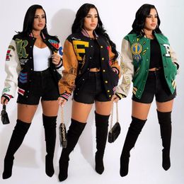 Damenjacken Frauen 2023 abgeschnitten Cyber Y2K Streetwear Racing Bomber Patchwork Mantel Varsity Baseball Letterman Jacke Winterkleidung