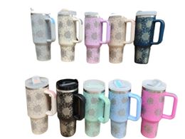 Wholesale! 40oz Sunflower Tumbler With Handle Stainless Steel Double Wall Insulated Water Cups Travel Mugs Water Cups A0106