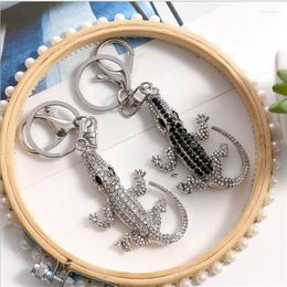 Keychains Crystal Crocodile Keychain For Women Alloy Rhinestone Steampunk Paved Vintage Large Animal Keyring Jewelry