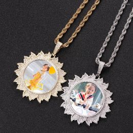 Pendant Necklaces Retro Hip Hop Jewelry Iced Out CZ Customize Picture Pendent Circle Medallions Thorns Shaped Custom Po Necklace