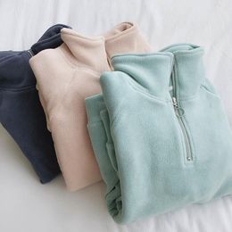 Women's Sweaters Winter Warm Thick Soft Waxy Stand Collar Sweater For Women Loose And Thin Lazy Wind Plush Thickened Zipper Coat