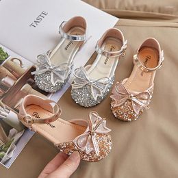 Sandals Girls Shoes Bling Princess Bowtie Ankle Strap Silver Wedding Shoe Kids Children Baby Toddlers Dance Party Show