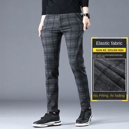 Men's Pants Spring Autumn England Plaid Work Stretch Pants Men Business Fashion Slim Fit Grey Blue Casual Pant Male Brand Trousers 38 230512