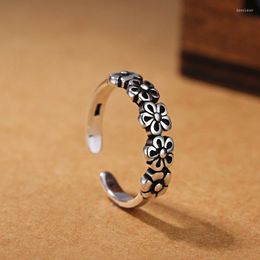 Cluster Rings 925 Sterling Silver Flower Vintage Open For Women Engagement Luxury Fine Jewellery Gift Female Items With