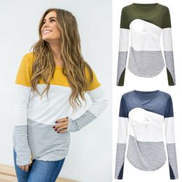 Maternity Tops Tees Imcute Casual Striped Women Long Sleeve Maternity Tops Breastfeeding Tops Ladies T-Shirt Loose Pregnancy Loose Clothes T Shirt 230512