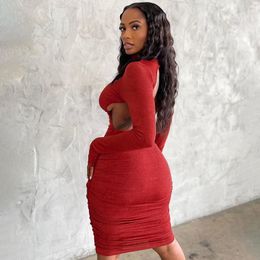 Casual Dresses WJFZQM Turtleneck Long Sleeve Bodycon Dress Ladies Club Midi Knitted Backless Red Sexy Party Women 2023 Autumn Winter