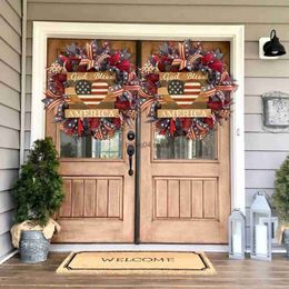 Decorative Flowers Wreaths Batch of Independence Day wreaths national flags door decorations props bows and ribbons for decoration T230512