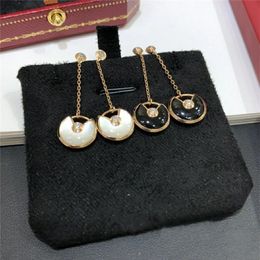 Kajia Classic Protector Ear Chain White Fritillaria Agate Plated 18k Gold s925 Silver Rose Gold Ear Studs Female Send dustproof bags
