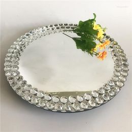 Party Decoration 18pcs)Wholesale Wedding Event Dinnerware Type Round Silver Crystal Acrylic Mirror Charger Plates With Diamond Stone Rim