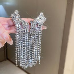 Dangle Earrings Silver Colour Rhinestone Crystal Long Tassel For Women Bridal Drop Dangling Brincos Wedding Jewellery Luxury Gift