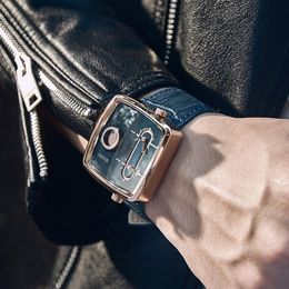 Wristwatches 2023 Square Cowskin Leather Belt Watch Double Cores Fashionable Handsome Men's Quartz G8151