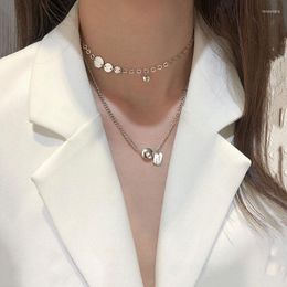 Chains HipHop 925 Sterling Silver Round Heart Letter Geometric Charm Pendant Necklace For Women Wedding Party Jewelry Choker Collar