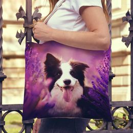 Shopping Bags Casual Dog Cute Scotland Border Collie Women Bag Fashion Pet Animal Tote Shoulder Handbag For Student Foldable Reusable